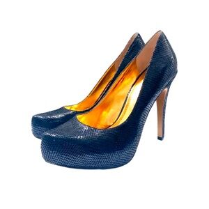BCBGeneration BG Parade Black Leather Snakeskin Platform High Heel Pumps